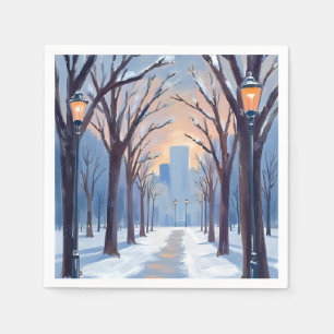 Boston Common Winter Snowfall Watercolor Napkin