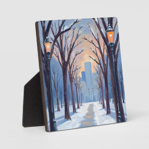 Boston Common Winter Snowfall Watercolor Plaque