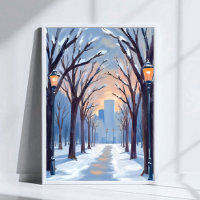 Boston Common Winter Snowfall Watercolor