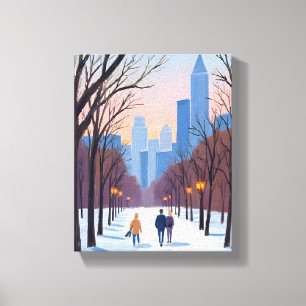Boston Common Winter Watercolor Painting Canvas Print