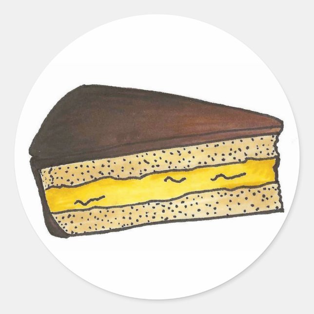 Boston Cream Pie Slice Baking Chocolate Dessert Classic Round Sticker (Front)