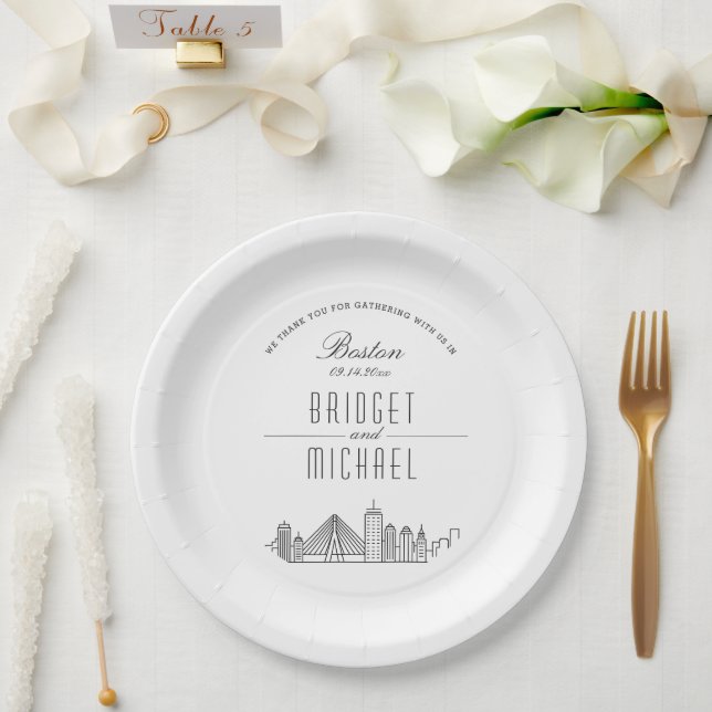 Boston Deco Skyline | Wedding Event Paper Plate (Wedding)
