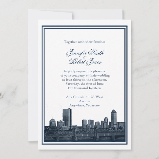 Boston Destination Navy Wedding Invitation (Front)