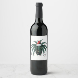 Boston Fern Plant Santa Hat Christmas Lights Plant Wine Label