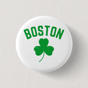 Boston Green Lucky Shamrock  3 Cm Round Badge