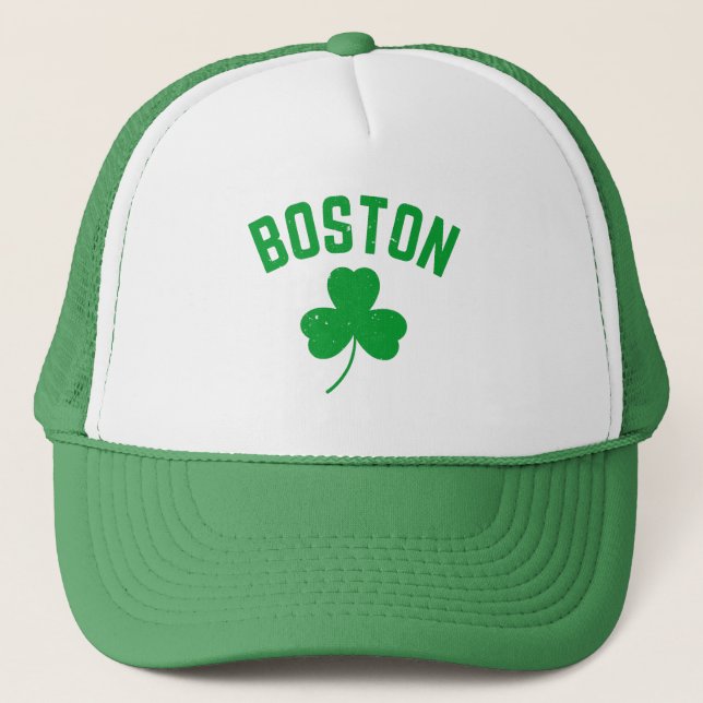 Boston Green Lucky Shamrock  Trucker Hat (Front)