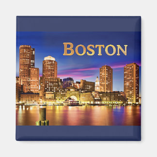 Boston Harbour at Night text BOSTON Magnet