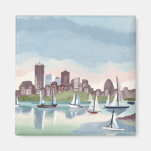 Boston Harbour | Boston Massachusetts Watercolor Magnet (Front)