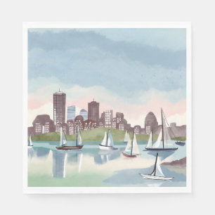 Boston Harbour Boston Massachusetts Watercolor Napkin