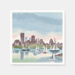 Boston Harbour Boston Massachusetts Watercolor Napkin