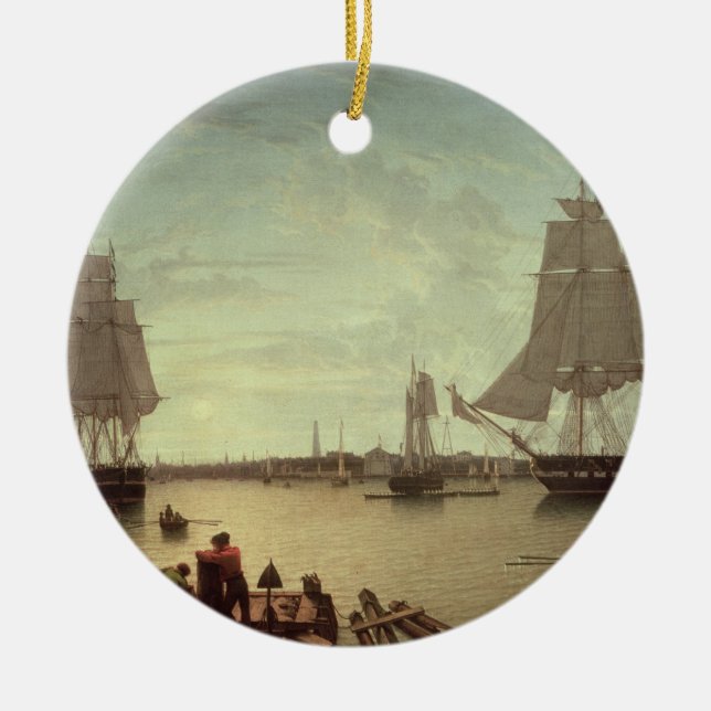 Boston Harbour from Constitution Wharf Ceramic Tree Decoration (Front)