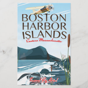 Boston Harbour Massachusetts Flight poster Stationery