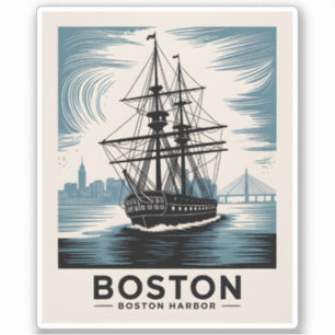  Boston Harbour Retro Tall Ship Vintage Minimalist
