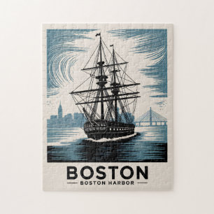  Boston Harbour Retro Tall Ship Vintage Nautical Jigsaw Puzzle