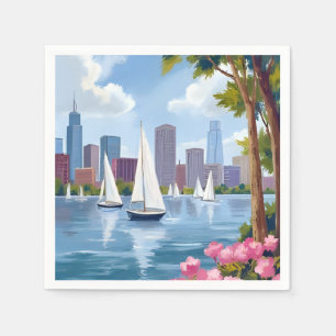Boston Harbour Spring Boat Bay City Skyline Napkin