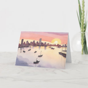 Boston Harbour Watercolor City Massachusetts Car Card