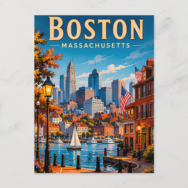 Boston Historic Waterfront and Skyline Postcard (Front)