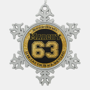 Boston Hockey Marchy 63 Snowflake Pewter Christmas Ornament
