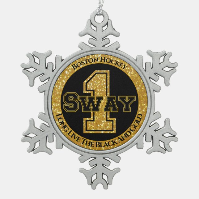 Boston Hockey Sway 1 Snowflake Pewter Christmas Ornament (Front)