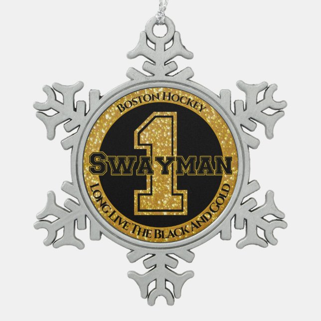Boston Hockey Swayman 1 Snowflake Pewter Christmas Ornament (Front)
