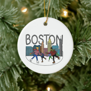 Boston Ice Skating Personalise The Back Ceramic Tree Decoration
