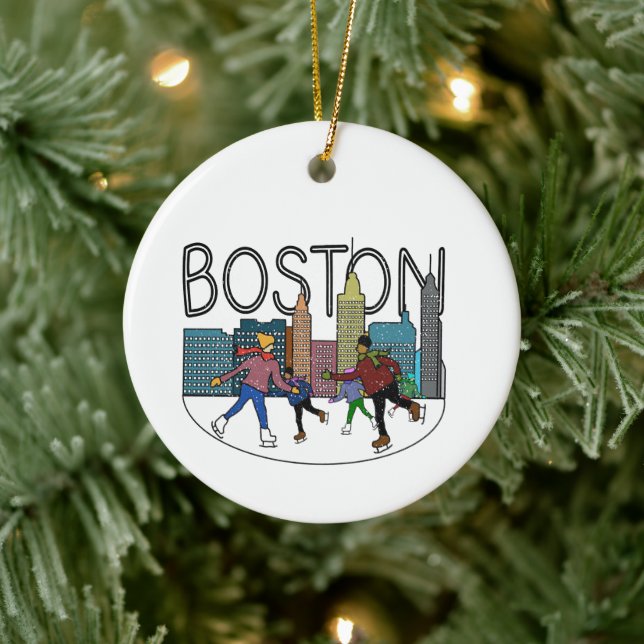 Boston Ice Skating Personalise The Back Ceramic Tree Decoration (Tree)