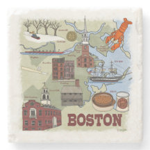 Boston Illustrated Map Marble Coaster
