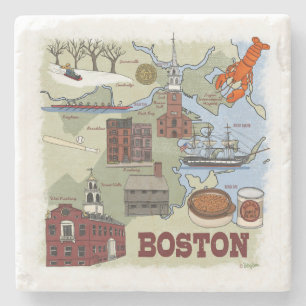 Boston Illustrated Map Marble Coaster