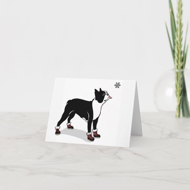 Boston in Winter Booties Card (Front)