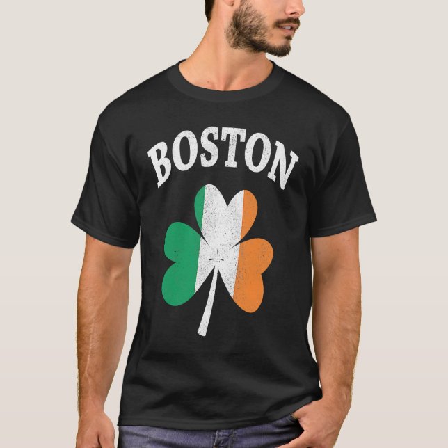 Boston Irish Flag ShamrockI St Patrick's Day T-Shirt (Front)