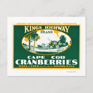 Boston Kings Highway Brand Cranberry Label Postcard