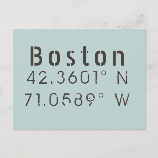 Boston Latitude & Longitude Postcard (Front)