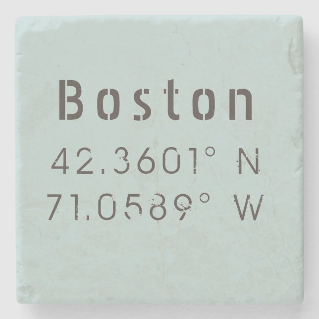 Boston Latitude Longitude Stone Coaster (Front)