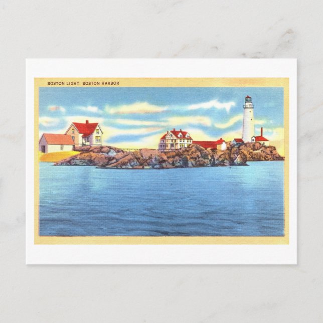 Boston Light, Boston Harbour Vintage Travel Postcard (Front)