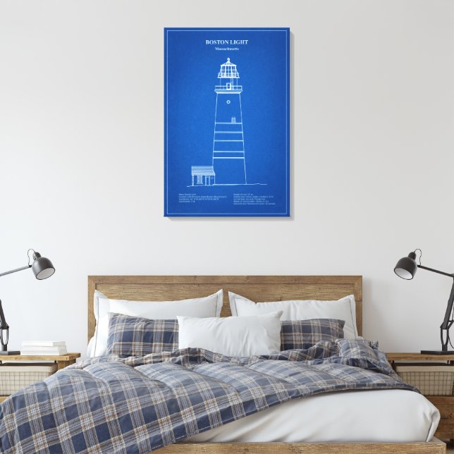 Boston Light Lighthouse - Massachusetts – AD Canvas Print (Insitu(Bedroom))