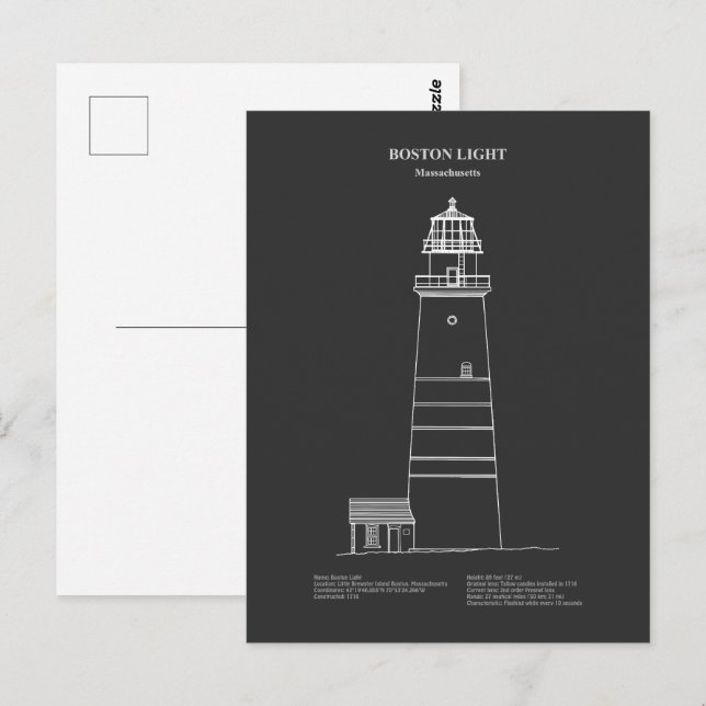 Boston Light Lighthouse - Massachusetts – PD Postcard (Front/Back)