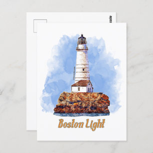 Boston Light Lighthouse Watercolor - Massachusetts Postcard