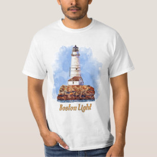 Boston Light Lighthouse Watercolor - Massachusetts T-Shirt