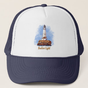 Boston Light Lighthouse Watercolor - Massachusetts Trucker Hat