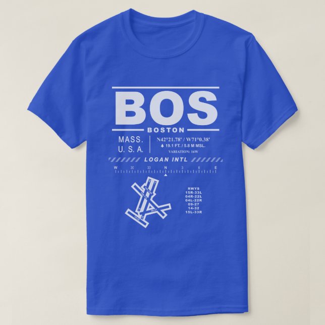 Boston Logan Int'l Airport BOS Tee Shirt (Design Front)