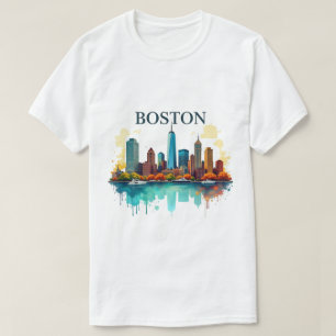 Boston Ma City Boston Skyline Watercolor T-Shirt