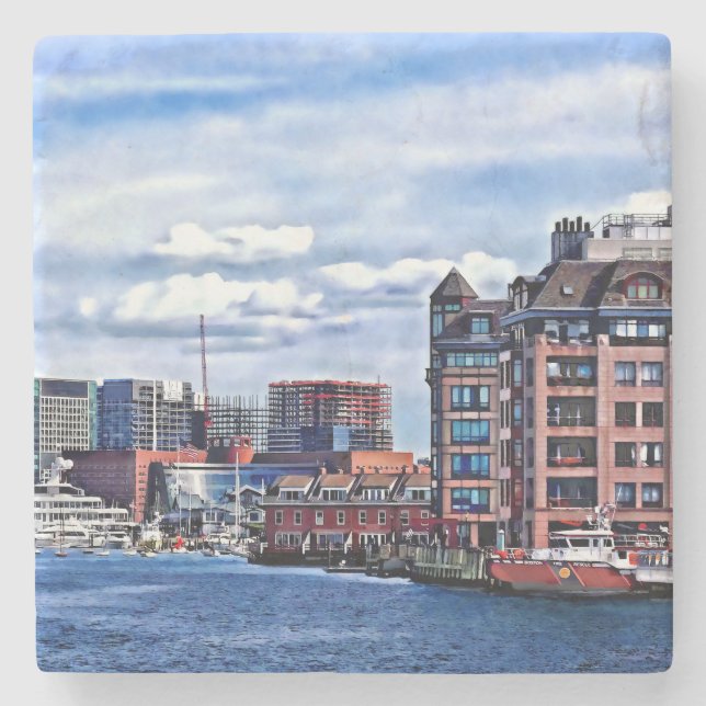 Boston MA- Fire Boat Docked in Boston Inner Harbou Stone Coaster (Front)