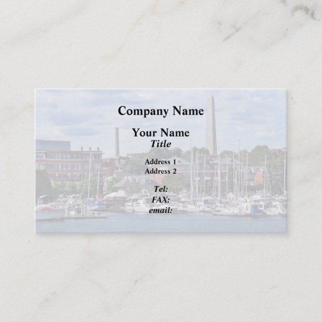 Boston MA - Marina With Bunker Hill Monument Business Card (Front)