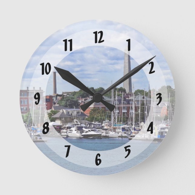 Boston MA - Marina With Bunker Hill Monument Round Clock (Front)