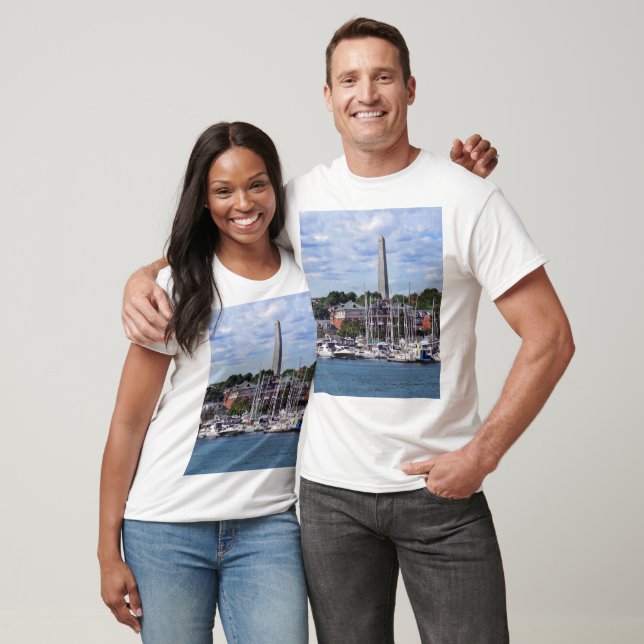 Boston MA - Marina With Bunker Hill Monument T-Shirt (Unisex)