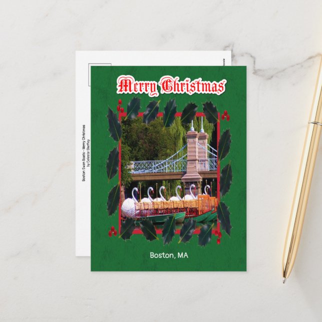 Boston, MA - Merry Christmas Holiday Postcard (Front/Back In Situ)
