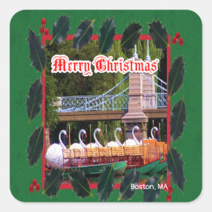 Boston, MA - Merry Christmas Square Sticker