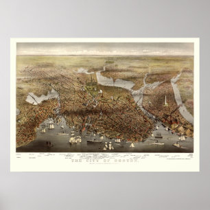 Boston, MA Panoramic Map - 1873 Poster