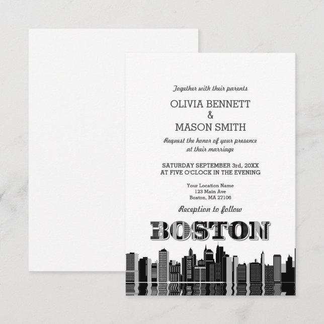 Boston Ma Skyline Cityscape Wedding Invitation (Front/Back)