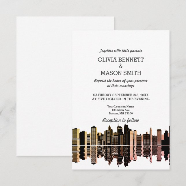 Boston Ma Skyline Cityscape Wedding Invitation (Front/Back)